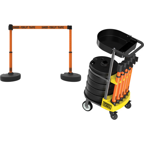 PLUS Barrier Post Cart Kit with Tray, 75' L, Metal, Orange Air Extreme Inc.