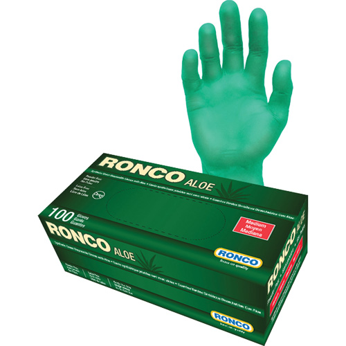 Disposable Gloves with Aloe, Medium, Vinyl, 5-mil, Powder-Free, Green Air Extreme Inc.