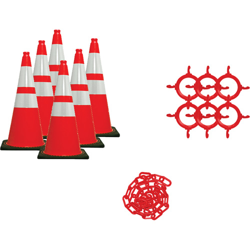 Ensemble de c&ocirc;nes de signalisation et chaînes, 36", Orange, Bande(s) r&eacute;fl&eacute;chissante(s) 4" & 6" Air Extreme Inc.