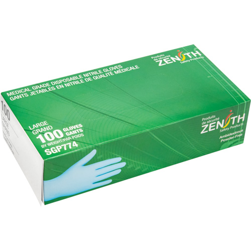 Gants jetables de calibre m&eacute;dical r&eacute;sistants &agrave; la perforation, Grand, Nitrile, 4,5 mils, Sans poudre, Bleu, Classe 2 Air Extreme Inc.