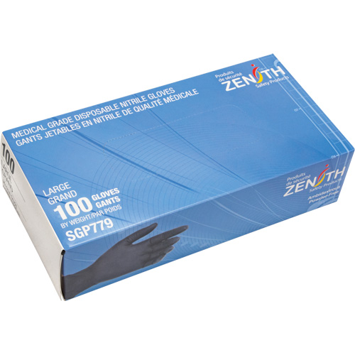 Gants jetables de calibre m&eacute;dical r&eacute;sistants &agrave; la perforation, Grand, Nitrile, 5 mils, Sans poudre, Noir, Classe 2 Air Extreme Inc.
