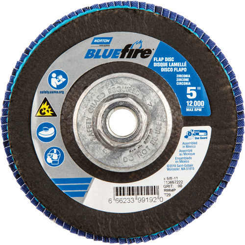 BlueFire&reg; Flap Disc, 5" x 5/8"-11, Type 29, 80 Grit, Zirconia Alumina Air Extreme Inc.