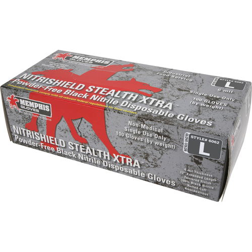 NitriShield Stealth Extra Disposable Gloves, Large, Nitrile, 6-mil, Powder-Free, Black Air Extreme Inc.