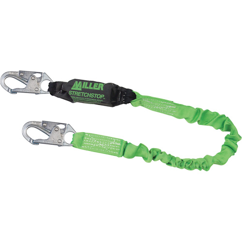 Longe &agrave; amortisseur de choc Miller StretchStop, 6', Point d'ancrage &agrave; Mousqueton verrouillable, Mousqueton verrouillable aux jambes, Polyester Air Extreme Inc.