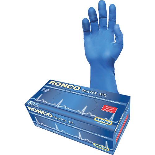 Gant d'examen extra long SilkTex XPL, Moyen, Latex, 13 mils, Sans poudre, Bleu, Classe 2 Air Extreme Inc.