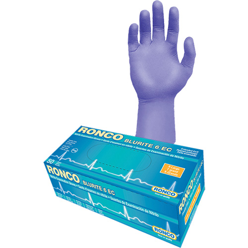 Gants d'examen &agrave; manchette allong&eacute;e Blurite 6 EC, Petit, Nitrile, 6 mils, Sans poudre, Mauve, Classe 2 Air Extreme Inc.