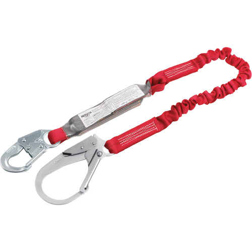 Pro Elastic Shock-Absorbing Lanyard, 6', Rebar Hook Center, Snap Hook Leg Ends, Polyester Air Extreme Inc.