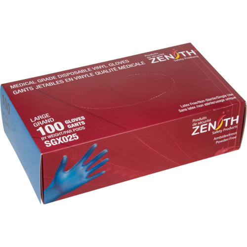 Gants jetables de calibre m&eacute;dical, Moyen, Vinyle, 4,5 mils, Sans poudre, Bleu, Classe 2 Air Extreme Inc.