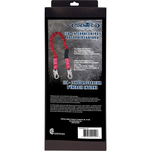 ShockSorb Internal Shock Lanyard, 6', Snap Hook Center, Snap Hook Leg Ends, Polyester Air Extreme Inc.