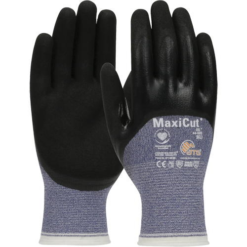 Gants r&eacute;sistants aux coupures dans un milieu de travail huileux ATG MaxiCut, Taille Grand, Calibre 15, Rev&ecirc;tement Nitrile, Enveloppe en Fil technique, ASTM ANSI niveau A3/EN 388 niveau 4/EN 388 niveau C Air Extreme Inc.