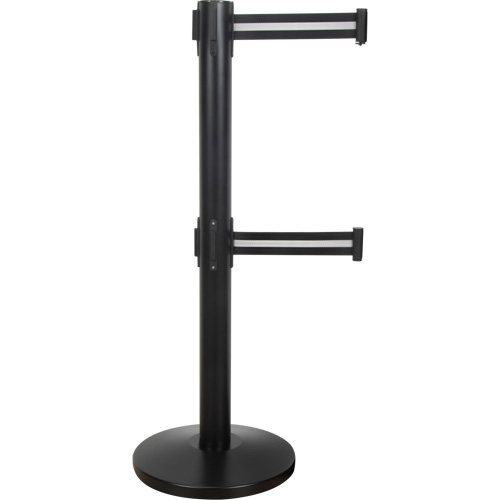 Barri&egrave;re pour le contr&ocirc;le des foules &agrave; courroie double, Acier, 35" h, Ruban Noir/Blanc, Longueur du ruban 7' Air Extreme Inc.
