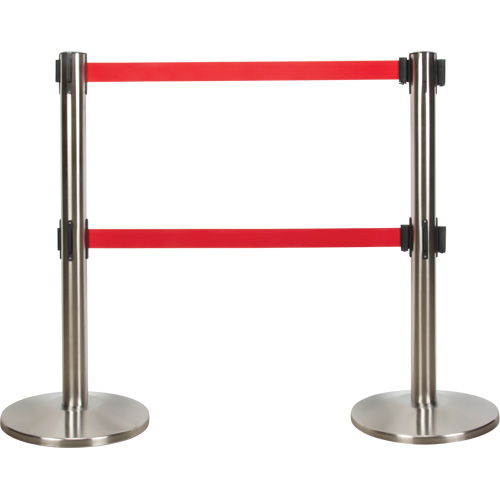 Barri&egrave;re pour le contr&ocirc;le des foules &agrave; courroie double, Acier, 35" h, Ruban Rouge, Longueur du ruban 7' Air Extreme Inc.
