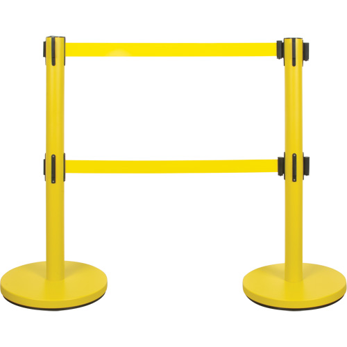 Dual Belt Crowd Control Barrier, Steel, 35" H, Yellow Tape, 7' Tape Length Air Extreme Inc.