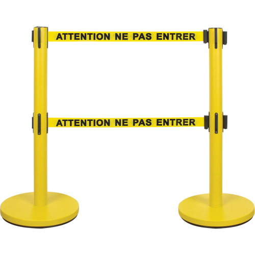 Barri&egrave;re pour le contr&ocirc;le des foules &agrave; courroie double, Acier, 35" h, Ruban Jaune, Longueur du ruban 7' Air Extreme Inc.