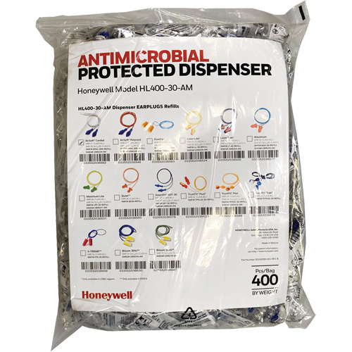 Recharge de bouchons doreille AS-30W pour le distributeur HL400, Vrac - Sac en poly, Avec cordon Air Extreme Inc.