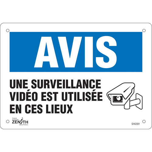 Enseigne  Surveillance vid&eacute;o , 7" x 10", Plastique, Français avec pictogramme Air Extreme Inc.