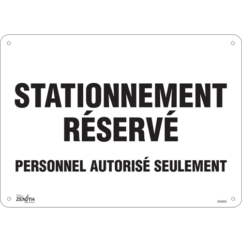 "Stationnement r&eacute;serv&eacute;" Parking Sign, 10" x 14", Aluminum, French Air Extreme Inc.
