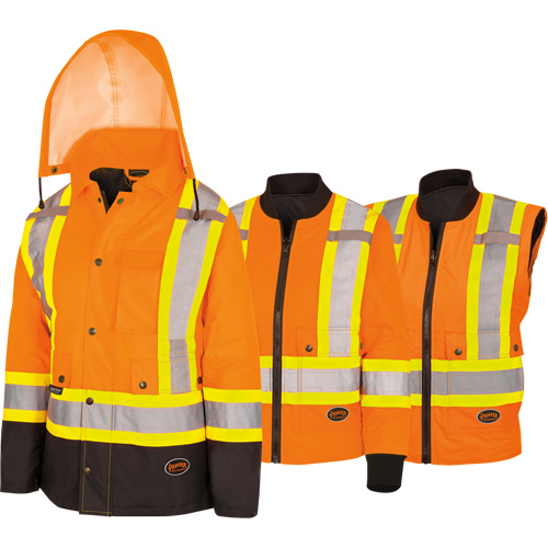 5020BBW Women's  7-in-1 Waterproof Jacket with Hood, Polyester/Polyurethane, High Visibility Orange, X-Small Air Extreme Inc.
