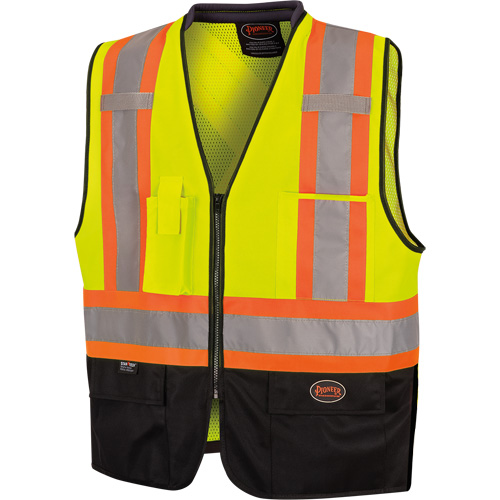 6895 Veste de s&eacute;curit&eacute; haute visibilit&eacute; bicolore avec fermeture &agrave; glissi&egrave;re sur tout le devant, Noir/Jaune lime haute visibilit&eacute;, 2T-Grand/3T-Grand, Polyester Air Extreme Inc.