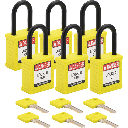 Velocity Lockout Padlocks, Yellow, Keyed Different, Nylon, 1-1/2" Width Air Extreme Inc.