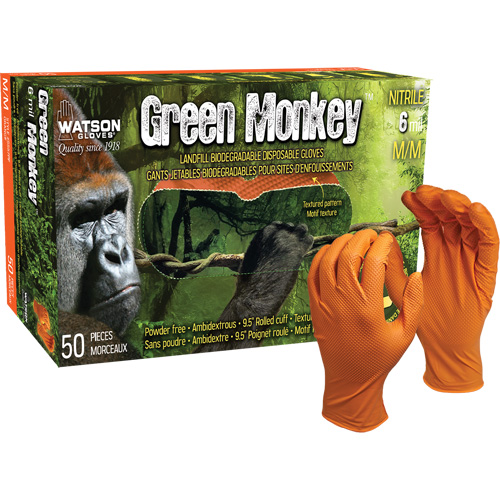 Gants jetables GreenMonkey, Petit, Nitrile, 6 mils, Sans poudre, Orange Air Extreme Inc.