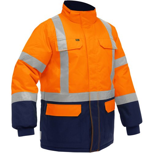 Manteau pour le froid extr&ecirc;me avec bas bleu marin et X au dos Bisley, Polyester, Orange haute visibilit&eacute;, 4T-Grand Air Extreme Inc.