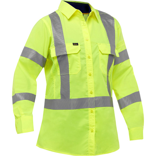 Bisley&reg; X-Back Women's Long Sleeve Work Shirt with X-Airflow, Poly-Cotton, Small, High Visibility Lime-Yellow Air Extreme Inc.