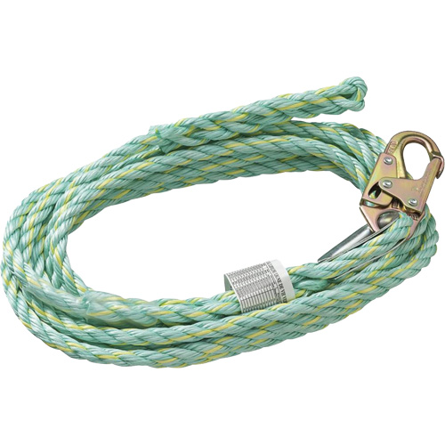 VL-1125-25 Cordage de s&eacute;curit&eacute; vertical avec mousqueton d'ancrage &agrave; une extr&eacute;mit&eacute; & &eacute;clisse dorsale d'extr&eacute;mit&eacute; &agrave; la traîne, Copolym&egrave;re Air Extreme Inc.