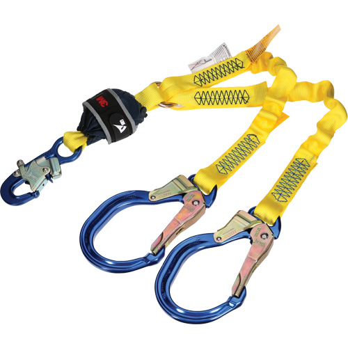 Twin-Leg Stretch Web Shock-Absorbing Lanyard, 4', Rebar Hook Center, Snap Hook Leg Ends Air Extreme Inc.