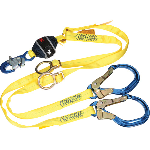 Twin-Leg Tie-Back Web Shock-Absorbing Lanyard, 6', Rebar Hook Center, Snap Hook Leg Ends, Polyester Air Extreme Inc.