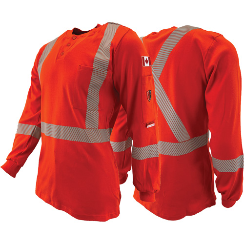 Chandail &agrave; manches longues ignifuge et r&eacute;sistant &agrave; l'arc &eacute;lectrique avec bandes de 2" Henley Atlas Guardian, T-petit, Orange haute visibilit&eacute; Air Extreme Inc.