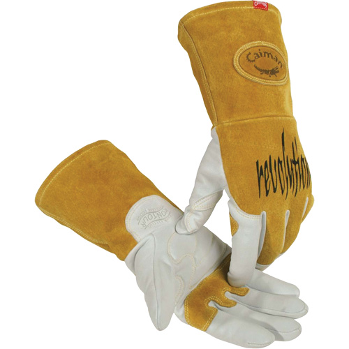 Gants de soudeur TIG/MIG de premi&egrave;re qualit&eacute; avec dos en cuir de vache refendue isol&eacute;es et ignifug&eacute;s Caiman, Cuir fleur de ch&egrave;vre, Taille Moyen Air Extreme Inc.