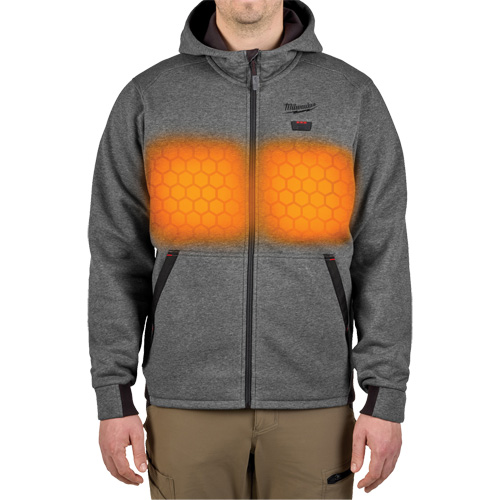 Chandail &agrave; capuchon chauffant M12 avec pile, Hommes, T-Grand, Gris, Poly-coton Air Extreme Inc.