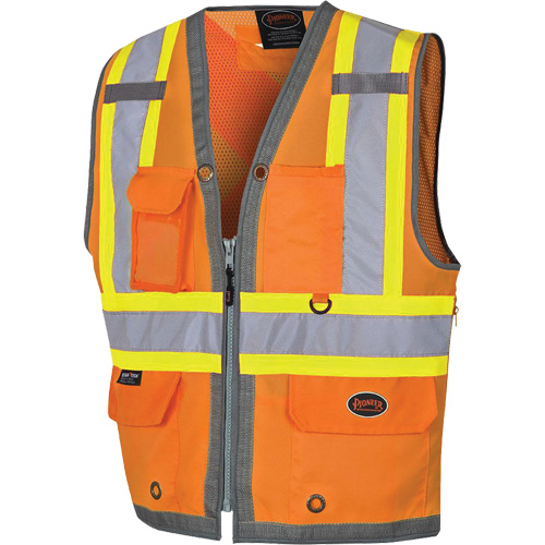 Pioneer Mesh Back Zip Front Surveyor Safety Vest, High Visibility Orange, Small, Polyester Air Extreme Inc.