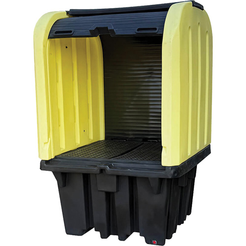 Yellow Roll Top Hardcover Spill Pallet, 65" L x 65" W x 101" H, 5000 lbs. Load Capacity Air Extreme Inc.