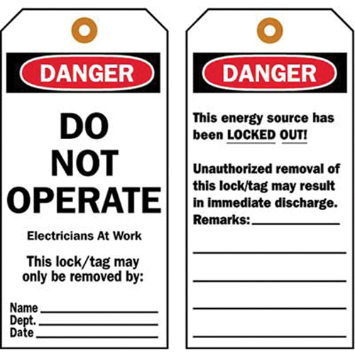 Lockout Tags, Plastic, 3" W x 5-1/2" H, English Air Extreme Inc.