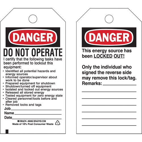 &eacute;tiquettes de verrouillage, Plastique, 3" la x 5-1/2" h, Anglais Air Extreme Inc.