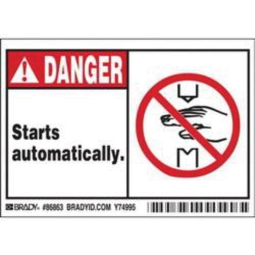 "Danger Starts Automatically" Sign, 3-1/2" x 5", Polyester, English with Pictogram Air Extreme Inc.