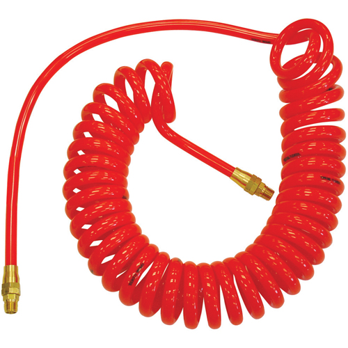 Flexcoil Self-Storing Polyurethane Air Hoses With Fittings, Air, 1/4" ID x 25' L, Polyurethane, 140 PSI at 23 °C Air Extreme Inc.