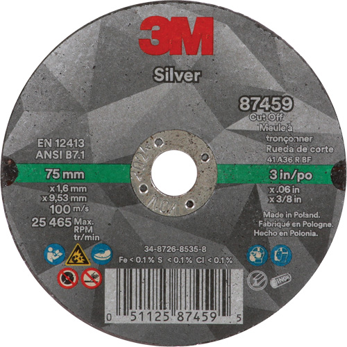 Silver Cut-Off Wheel, 3" x 0.06", 3/8"-24 Arbor, Type 1, Ceramic, 25645 RPM Air Extreme Inc.