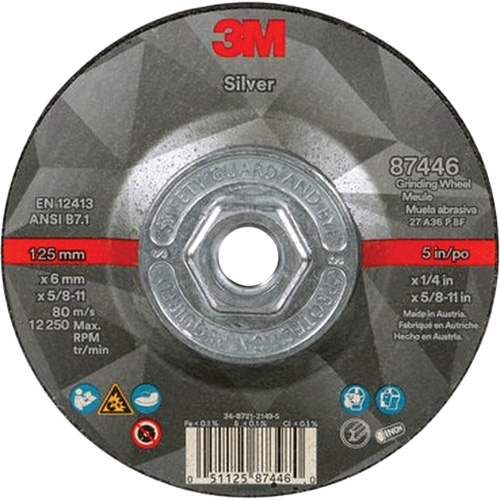 Quick Change Silver Depressed Centre Grinding Wheel 87446, 5" x 1/4", 5/8"-11 Arbor, Type 27, Ceramic Air Extreme Inc.