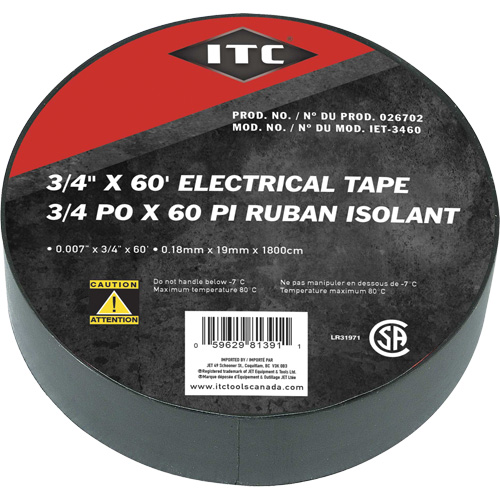 IET-3460 Electrical Tape, 19 mm (3/4") x 18.28 m (60'), Black Air Extreme Inc.