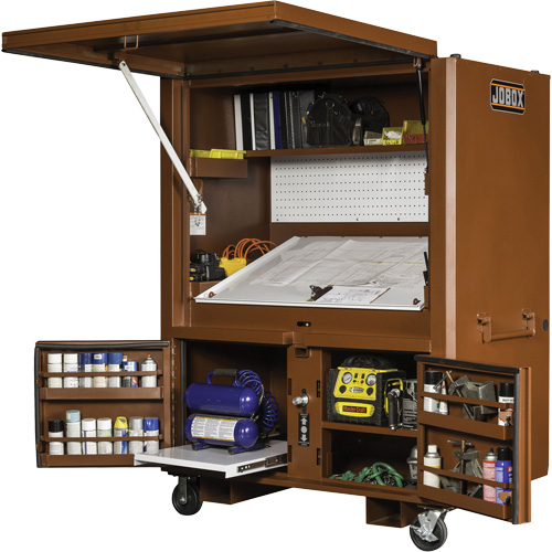 Coffre de chantier et surface de travail sur le terrain, 33" la x 63" p x 80" h, Acier, Rouge Air Extreme Inc.