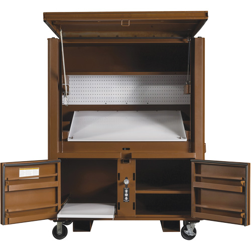 Coffre de chantier et surface de travail sur le terrain, 33" la x 63" p x 80" h, Acier, Rouge Air Extreme Inc.