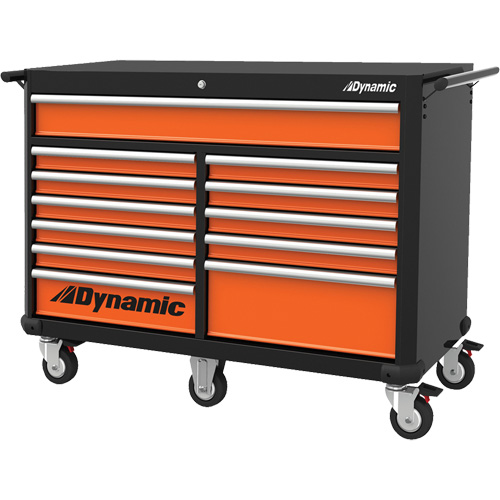 Roller Cabinet, 12 Drawers, 53" W x 24" D x 41" H, Black/Orange Air Extreme Inc.