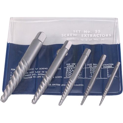 Screw Extractors - Screw Extractor Set in Fold-Up Pouch, 5 Pieces, High Carbon Steel Air Extreme Inc.