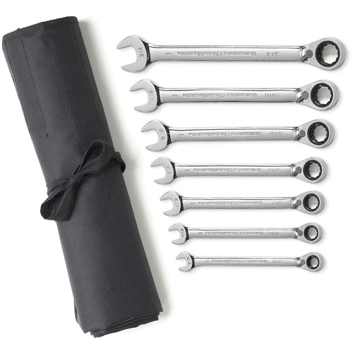 72-Tooth 12 Point Reversible Ratcheting SAE Wrench Set with Tool Roll, Combination, 7 Pieces, Imperial Air Extreme Inc.