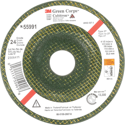 Green Corps Depressed Centre Wheel, 4-1/2" x 1/4", 7/8" Arbor, Ceramic, Type 27 Air Extreme Inc.