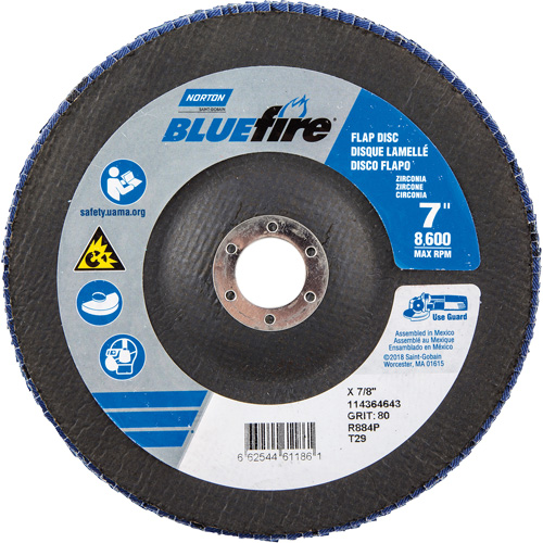 BlueFire R884P Coarse Grit Flap Disc, 7" x 7/8", Type 27, 80 Grit, Zirconia Alumina Air Extreme Inc.