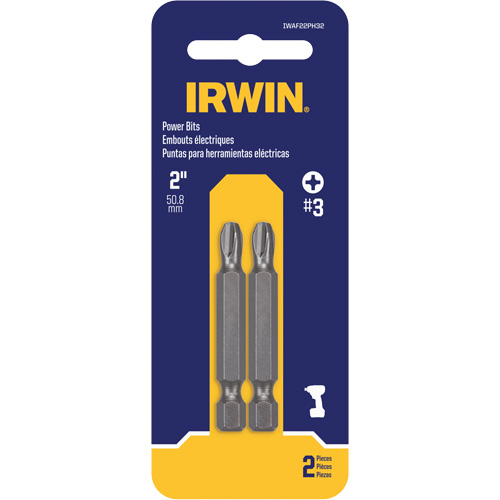 Power Bits, Phillips, #3 Tip, 1/4" Drive Size, 2" Length Air Extreme Inc.